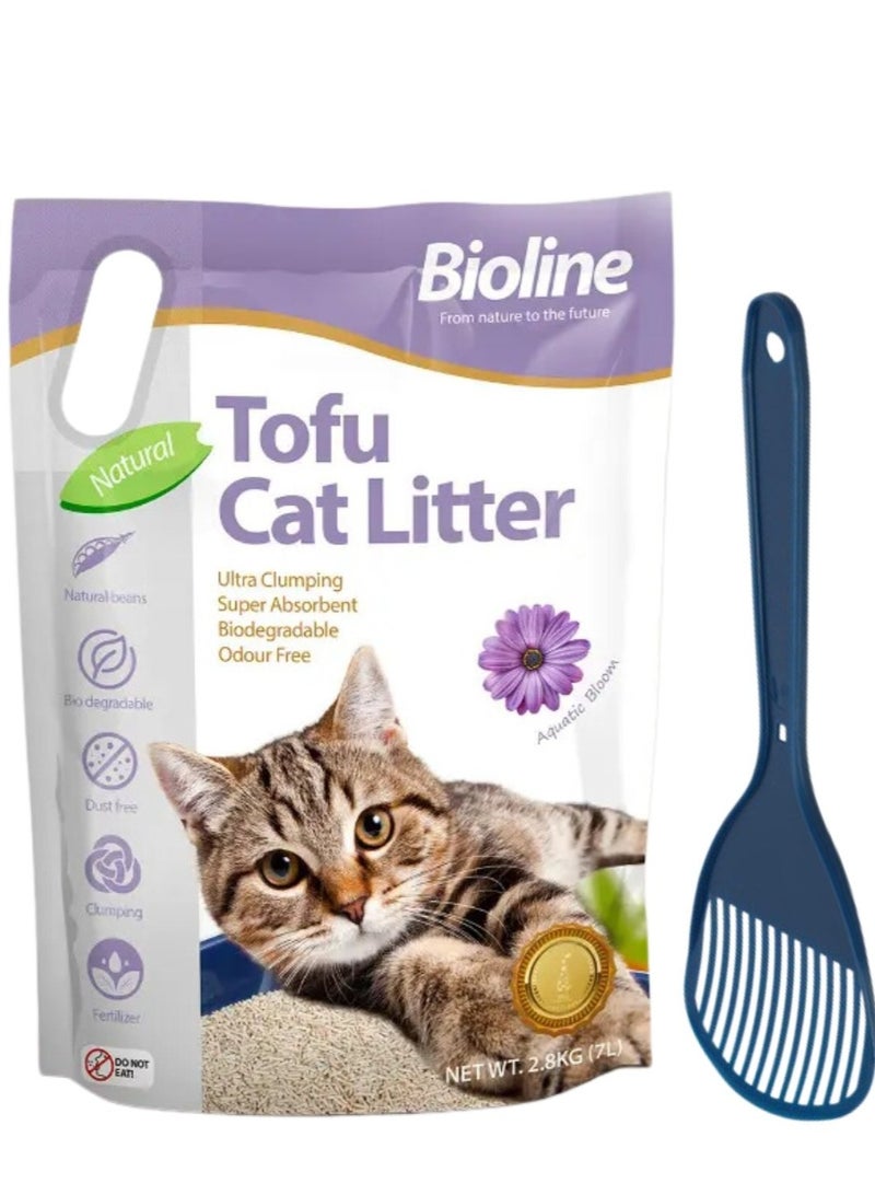 بايولاين عرض - رمل قطط بيولاين توفو 7 لتر - برائحة الأزهار المائية + مغرفة رمل قطط موديرنا - Image 1